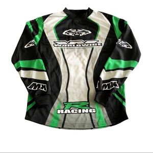 MTX Motocross Shirt Youth Boys L 14/16 Green Black Long Sleeve Worldwide Racing
